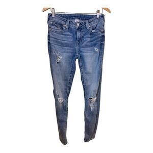 True Religion Destroyed Distressed Skinny Jeans 28 Womens Knee Rip